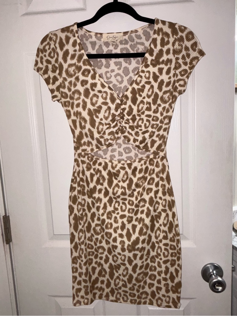 Jessica Simpson Brown and Cream Leopard Print Cutout Dress